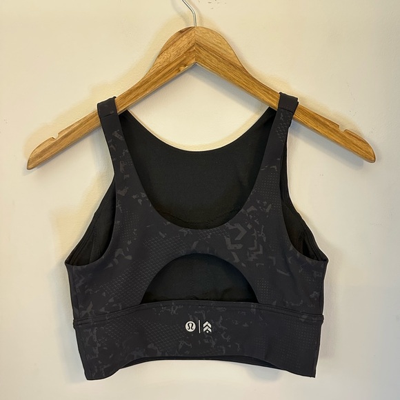 lululemon athletica Other - Lululemon High Neck Long Line Bra Black Embossed Size 6